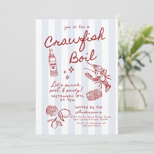 手描きザリガニ魚介類の煮沸パーティー 招待状 (スタンド正面)