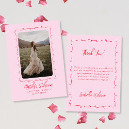 手描きシックなピンク&レッドフォト2024卒業 サンキューカード