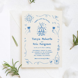 手描きシャンパンカクテルお洒落ズ結婚 招待状