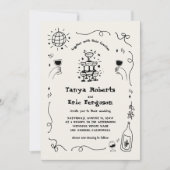 手描きシャンパンカクテルお洒落ズ結婚 招待状 (正面)