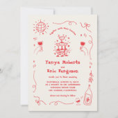 手描きシャンパンカクテルお洒落ズ結婚 招待状 (正面)