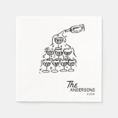 手描きシャンパンタワーが立ち結婚上げ スタンダードカクテルナプキン (正面)