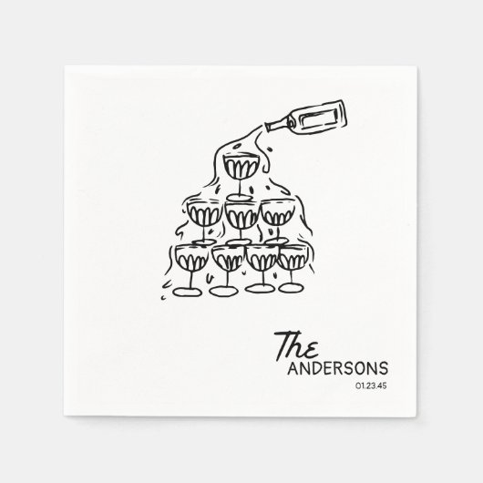 手描きシャンパンタワーが立ち結婚上げ スタンダードカクテルナプキン (正面)