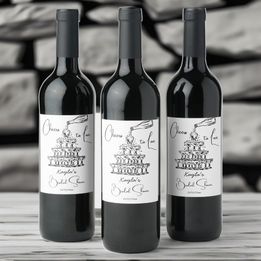 手描きシャンパンタワーミニマルテンプレート ワインラベル