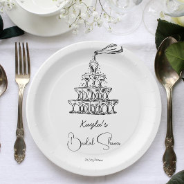 手描きシャンパンタワーミニマルブライダルシャワー ペーパープレート