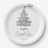 手描きシャンパンタワーミニマルブライダルシャワー ペーパープレート (正面)