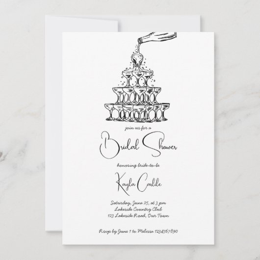 手描きシャンパンタワーミニマルブライダルシャワー 招待状 (正面)