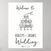 手描きシャンパンタワー歓迎結婚のサイン ポスター (正面)