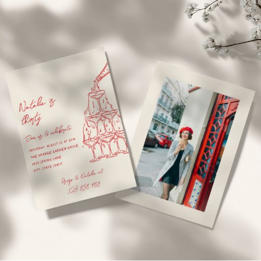 手描きシャンパンタワー30枚フォト誕生日 招待状