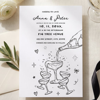 手描きシャンパンタワー ヴィンテージ ウェディング I 招待状