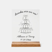 手描きシャンパンドゥードルオープンバー結婚ズサイン アクリルサイン (正面)