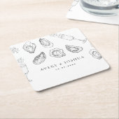 手描きシャンパン&カキスターローストウェディングパーティー スクエアペーパーコースター (アングル)