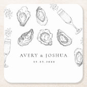 手描きシャンパン&カキスターローストウェディングパーティー スクエアペーパーコースター (正面)