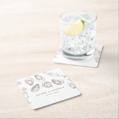 手描きシャンパン&カキスターローストウェディングパーティー スクエアペーパーコースター (インサイチュ)