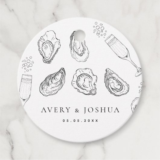 手描きシャンパン&カキスターローストウェディングパーティー フェイバータグ (正面)