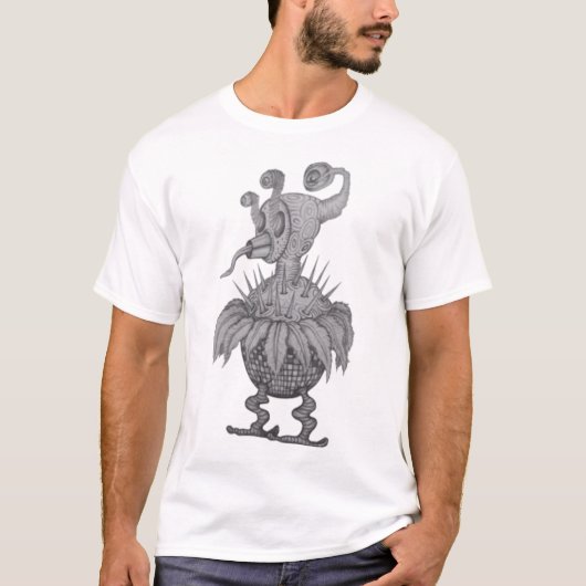手描きシュレアルファンタジー工場 – 複雑なB&W Tシャツ (正面)