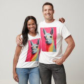 手描きシルクスクリーンのラマの顔の色 Tシャツ (ユニセックス)