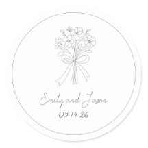 手描きシンプルの花と弓のお洒落結婚の