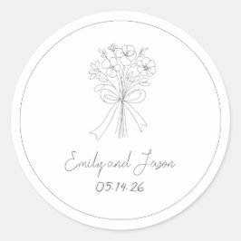 手描きシンプルの花と弓のお洒落結婚の ラウンドシール