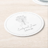 手描きシンプルの花と弓のお洒落結婚の ラウンドペーパーコースター (アングル)