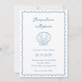 手描きシーシェルお洒落おもしろいヴィンテージ結婚式 招待状 (正面)