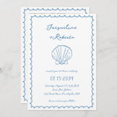 手描きシーシェルお洒落おもしろいヴィンテージ結婚式 招待状 (正面/裏面)