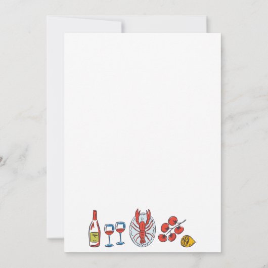 手描きシーフードロブスタービーチをテーマ結婚にした セーブザデート (裏面)