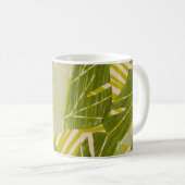 手描きジャングルの緑濃い茶色の葉 コーヒーマグカップ (正面右)