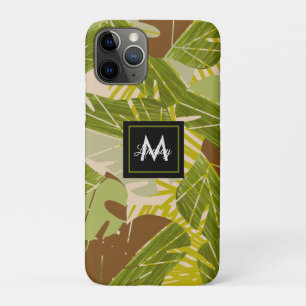 手描きジャングルの緑濃い茶色の葉 iPhone 11 PROケース