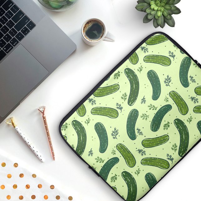 手描きジル漬けパターン ラップトップスリーブ (Dill Pickle Pattern Laptop Sleeve)