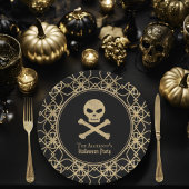 手描きスカル金ゴールドグリッターハローウィンパーティ ペーパープレート