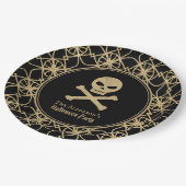 手描きスカル金ゴールドグリッターハローウィンパーティ ペーパープレート (アングル)