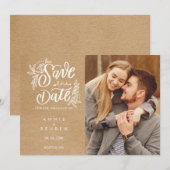 手描きスクリプトのフォト付きRustic Kraft Save the Date 招待状 (正面/裏面)
