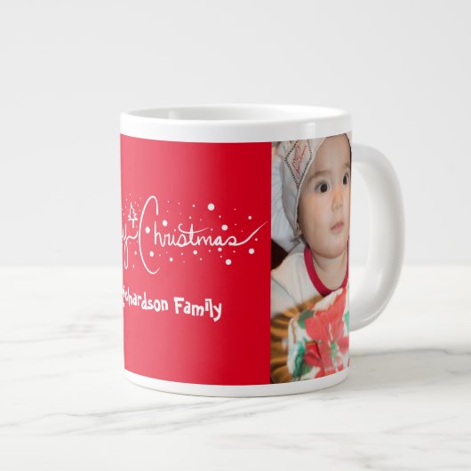 手描きスクリプト メリークリスマス スノー ジャンボコーヒーマグカップ (正面右)