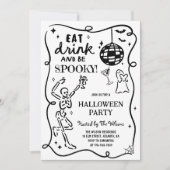 手描きスケルトンのスプーキー・ハロウィン 招待状 (正面)
