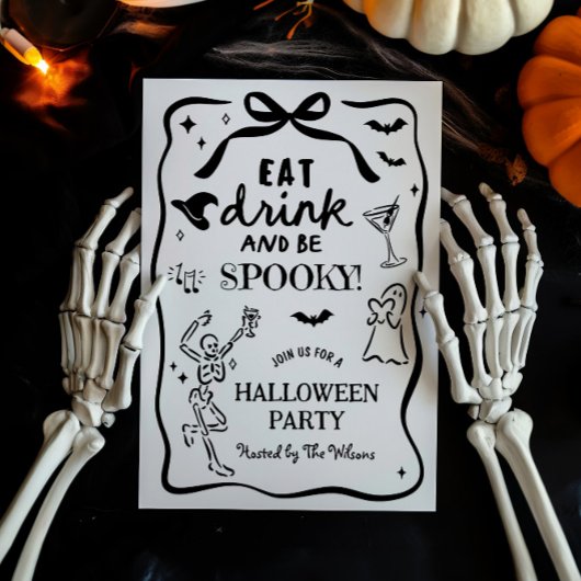 手描きスケルトンのスプーキー・ハロウィン 招待状