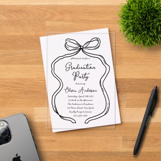 手描きスタイリッシュ弓&スクリプト卒業パーティー アクリル招待状 (インサイチュ (招待状))