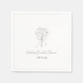 手描きスタイルのスケッチ フラワール クール ブライダルシャワー スタンダードカクテルナプキン (正面)