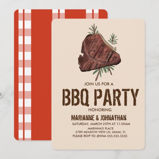 手描きステーキのピクニックBBQパーティ 招待状 (正面/裏面)