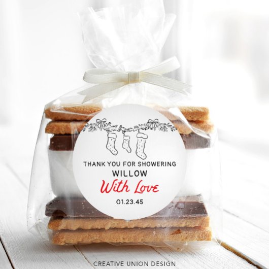 手描きストッキングメリー小さな赤ちゃんシャワー ラウンドシール