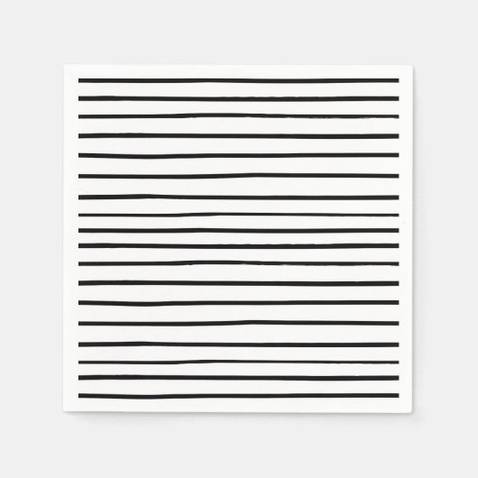 手描きストライプ白黒ナプキン スタンダードカクテルナプキン (正面)