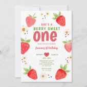 手描きストロベリースイートワンベリー1st誕生日 招待状 (正面)