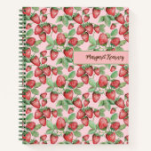 手描きストロベリーパターンピンクコテージコア ノートブック (正面)