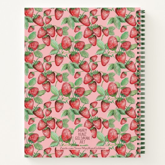 手描きストロベリーパターンピンクコテージコア ノートブック (裏面)