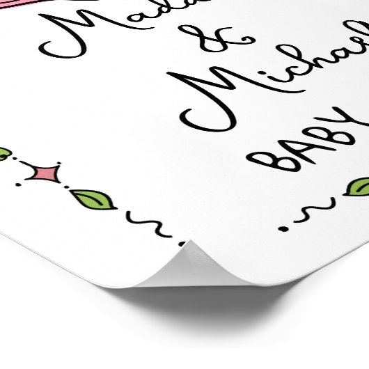 手描きストーククレスト赤ちゃんシャワー歓迎サイン ポスター (角)