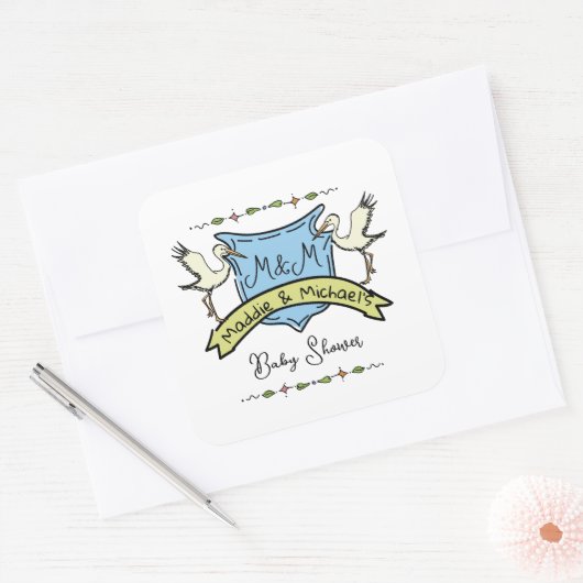 手描きストーククレスト赤ちゃんシャワー スクエアシール (封筒)