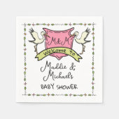 手描きストーククレスト赤ちゃんシャワー スタンダードカクテルナプキン (正面)