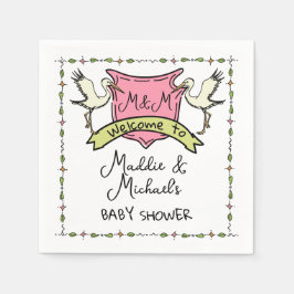 手描きストーククレスト赤ちゃんシャワー スタンダードカクテルナプキン