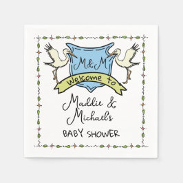 手描きストーククレスト赤ちゃんシャワー スタンダードカクテルナプキン
