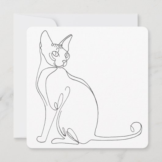 手描きスフィンクス猫のミニマリストデザイン 招待状 (正面)